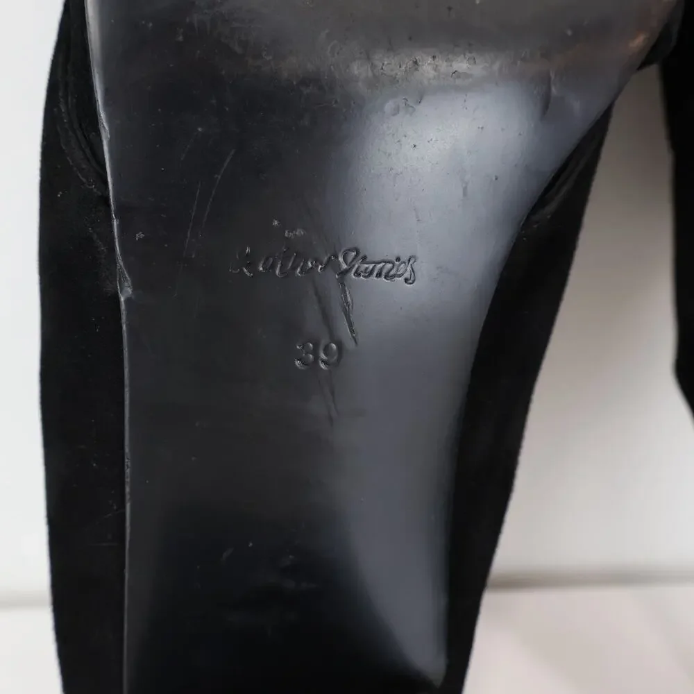 & Other Stories Black Suede Open Toe Block Heel Mule Size US 9 EUR 39